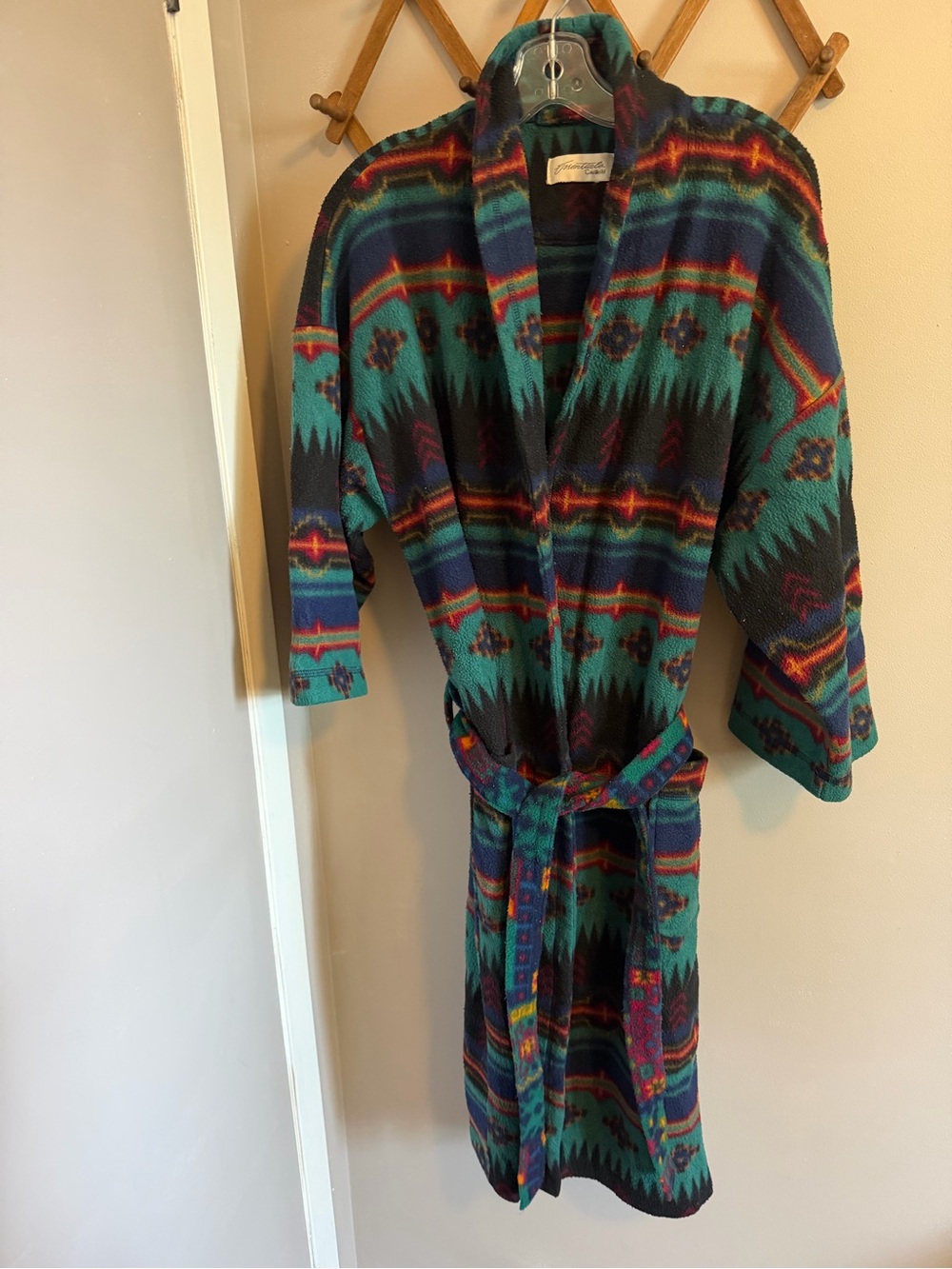 Essentials Caulfeild Aztec Fleece Belted Robe TealMulticolor One Size